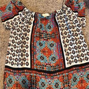 Graphic Short Sleeve bohemian style multi color Blouse